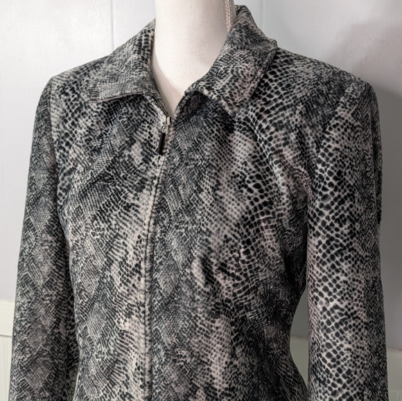 Vintage Taiga Paris Snake Print Zip Front Blazer Jacket Women’s Gray Black - Picture 3 of 12